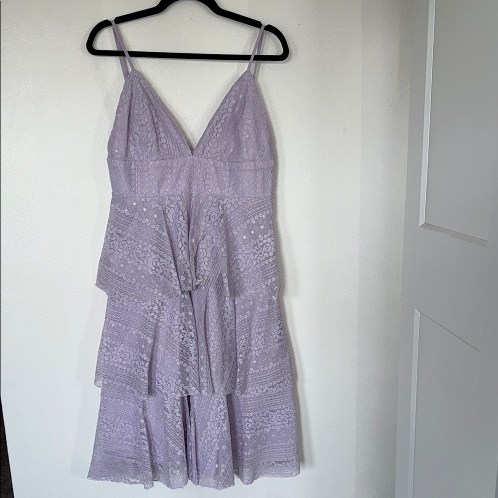 Purple Ruffled Tiered Midi Sundress for Wedding Guest